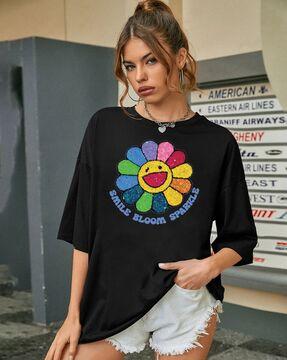 women graphic print oversized crew-neck t-shirt