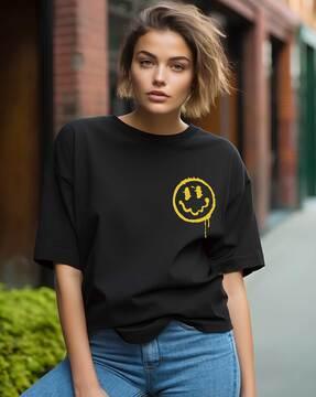 women graphic print oversized crew-neck t-shirt