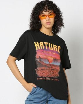 women graphic print oversized fit crew-neck t-shirt