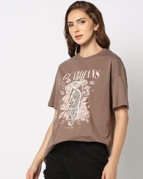 women graphic print oversized fit crew-neck t-shirt