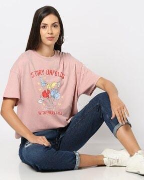 women graphic print oversized fit crew-neck t-shirt