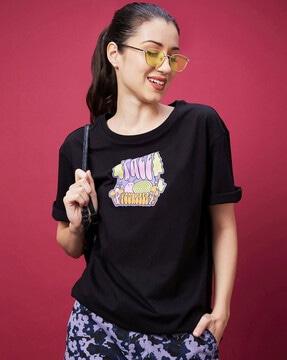women graphic print oversized fit round-neck t-shirt