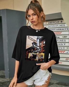 women graphic print oversized fit round-neck t-shirt