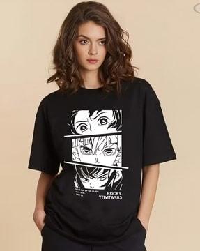 women graphic print oversized round-neck t-shirt