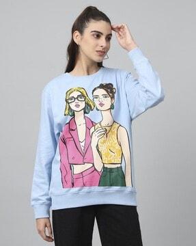 women graphic print regular fit crew-neck sweatshirt