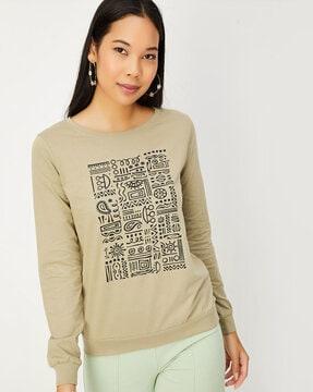 women graphic print regular fit crew-neck t-shirt