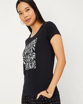 women graphic print regular fit crew-neck t-shirt