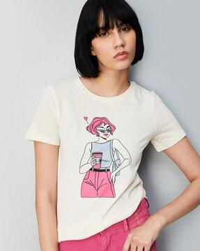 women graphic print regular fit crew-neck t-shirt