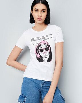 women graphic print regular fit crew-neck t-shirt