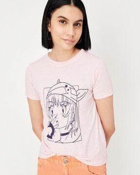 women graphic print regular fit crew-neck t-shirt