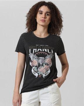 women graphic print regular fit crew-neck t-shirt