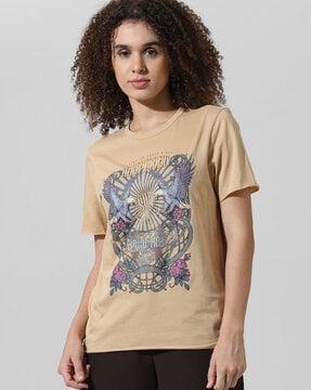 women graphic print regular fit crew-neck t-shirt