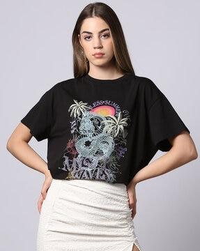 women graphic print regular fit crew-neck t-shirt