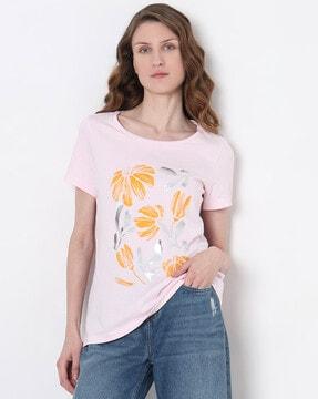 women graphic print regular fit round-neck t-shirt