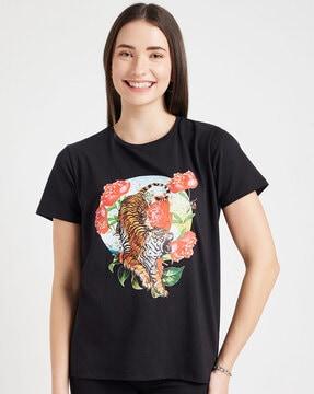 women graphic print regular fit round-neck t-shirt