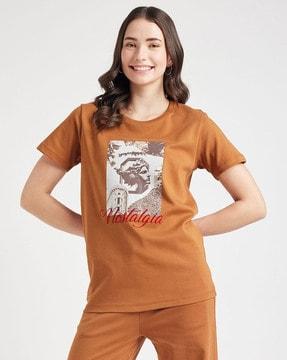 women graphic print regular fit round-neck t-shirt