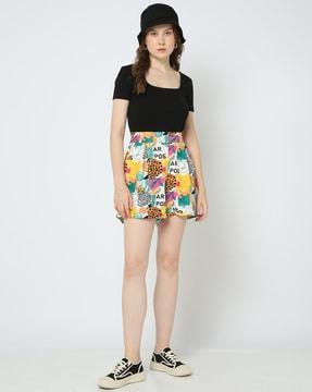 women graphic print regular fit shorts