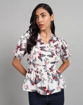 women graphic print regular fit wrap top