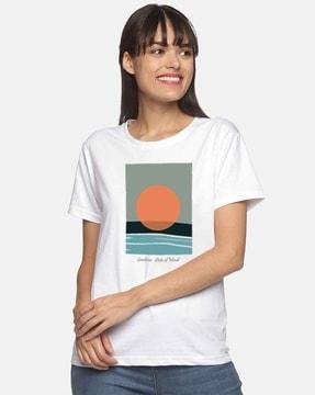 women graphic print relaxed fit crew-neck t-shirt