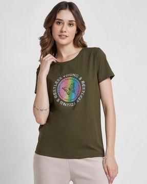 women graphic print relaxed fit crew-neck t-shirt