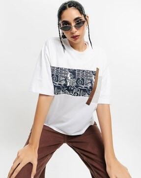 women graphic print relaxed fit crew-neck t-shirt