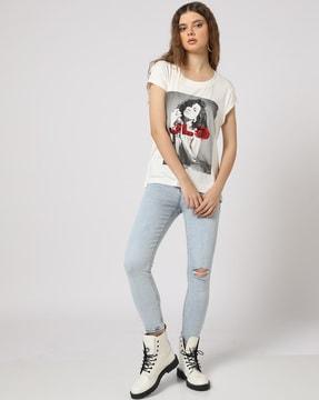 women graphic print relaxed fit round-neck t-shirt