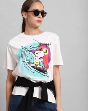 women graphic print relaxed fit round-neck t-shirt