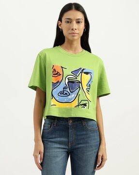 women graphic print relaxed fit round-neck t-shirt