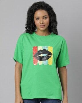 women graphic print round-neck boxy fit t-shirt