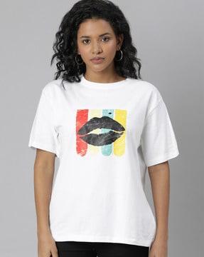 women graphic print round-neck boxy fit t-shirt