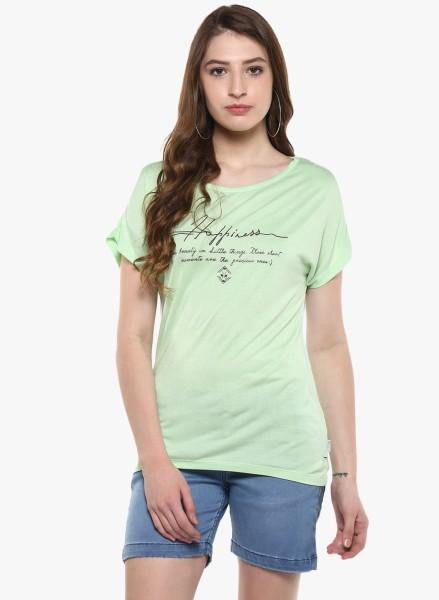 women graphic print round neck modal green t-shirt