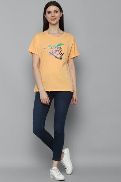 women graphic print round neck pure cotton orange t-shirt