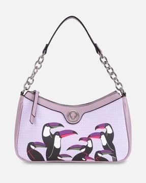 women graphic print satchel with detachable strap