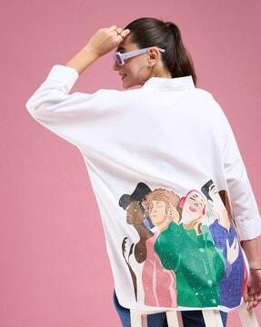 women graphic print shirt with spread collar