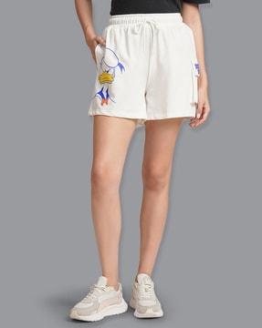 women graphic print shorts with insert pockets