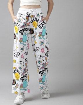 women graphic print straight fit pants