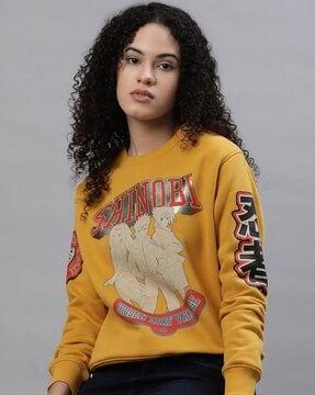 women graphic print sweatshirt with ribbed-hem