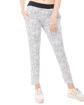 women graphic print track pants with elasticated waistband