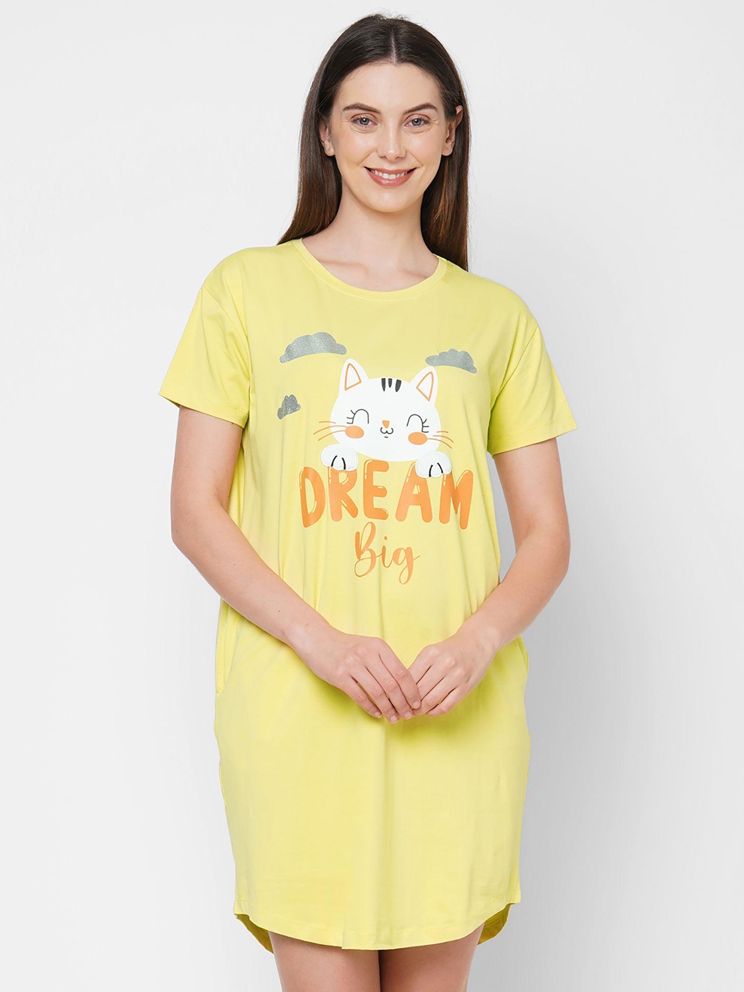 women graphic print yellow nightdress