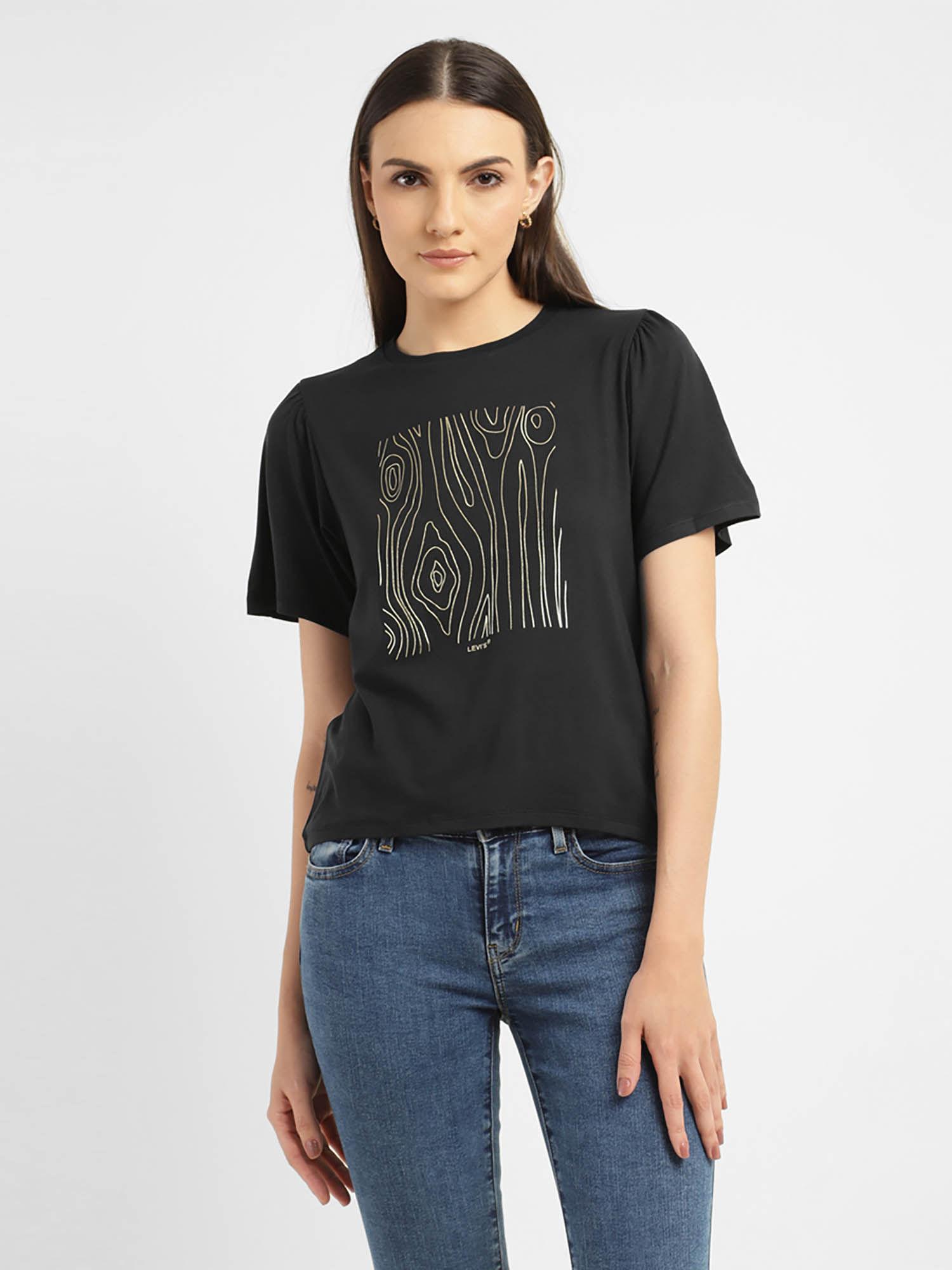 women graphic printed half sleeves t-shirt-black