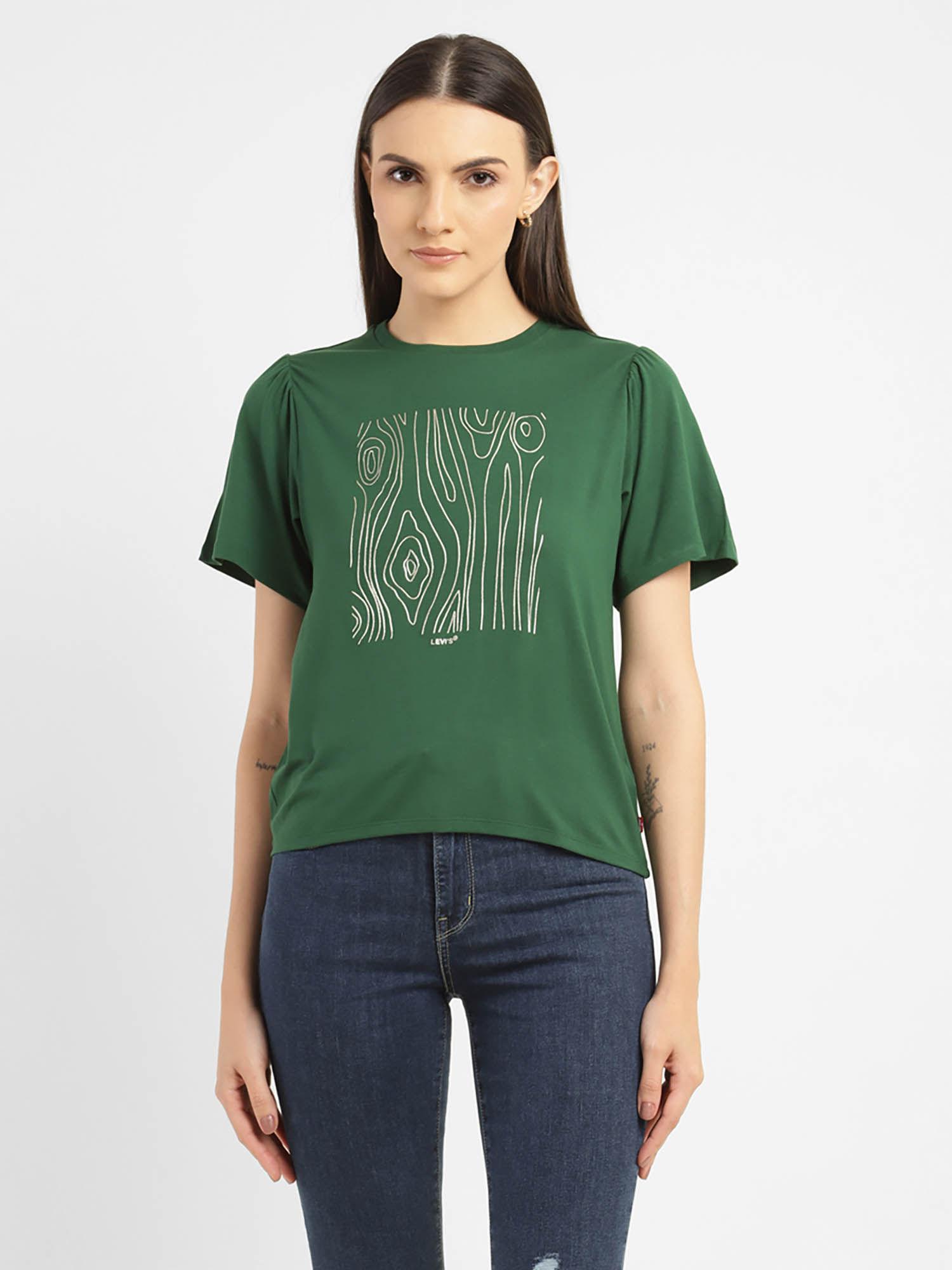 women graphic printed half sleeves t-shirt-green