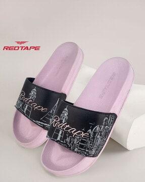 women graphic regular fit slides with flat heels