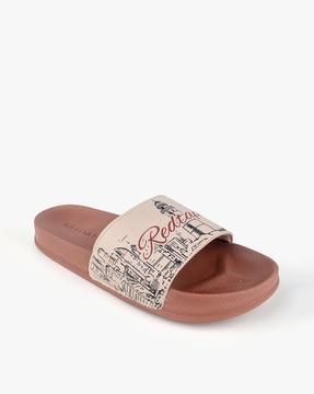 women graphic regular fit slides with flat heels