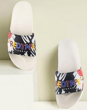 women graphic slides with flat heels