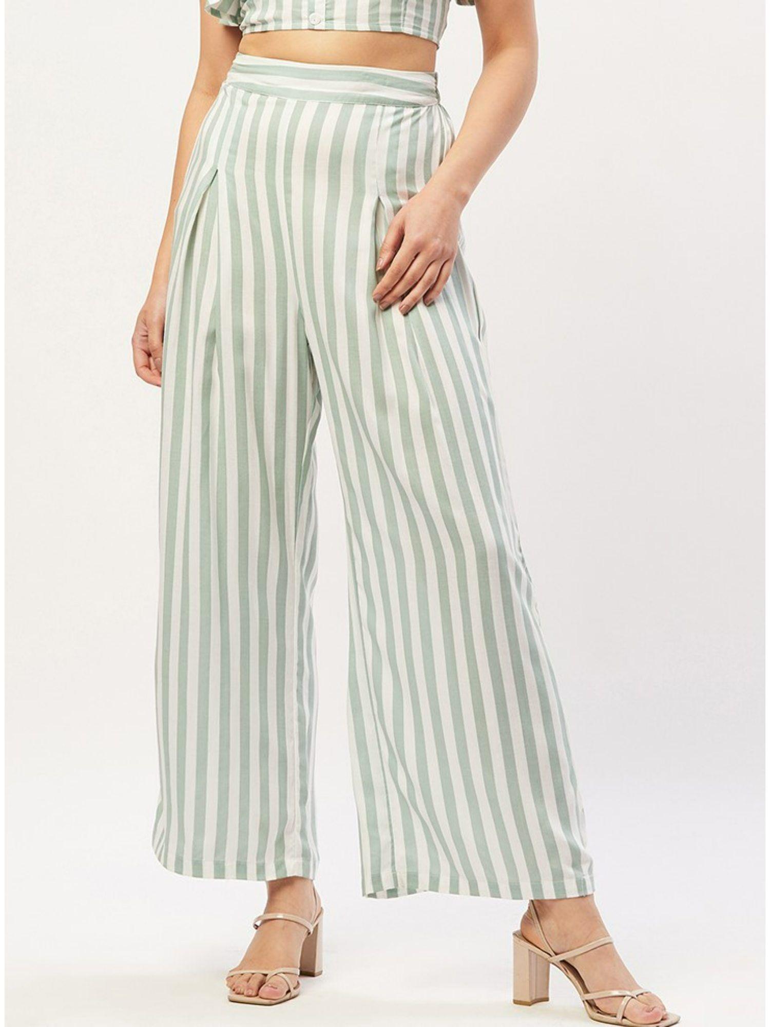 women green & white striped palazzos