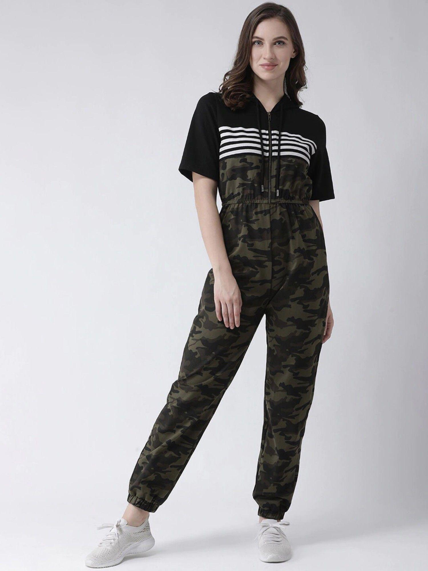 women green and black printed basic jumpsuit