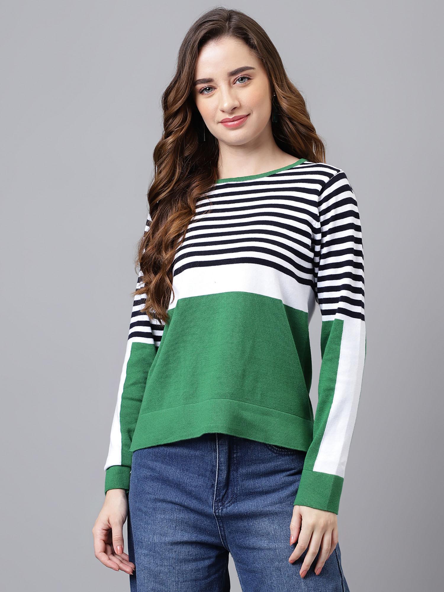 women green and black stripe fancy sweater