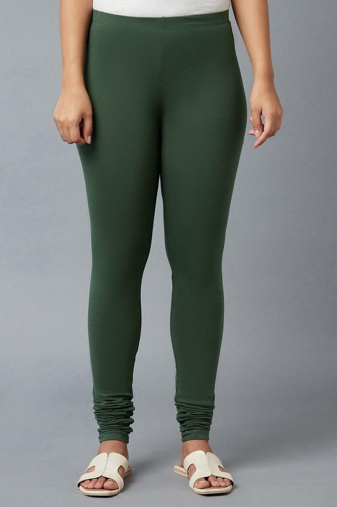 women green ankle length cotton lycra churidar