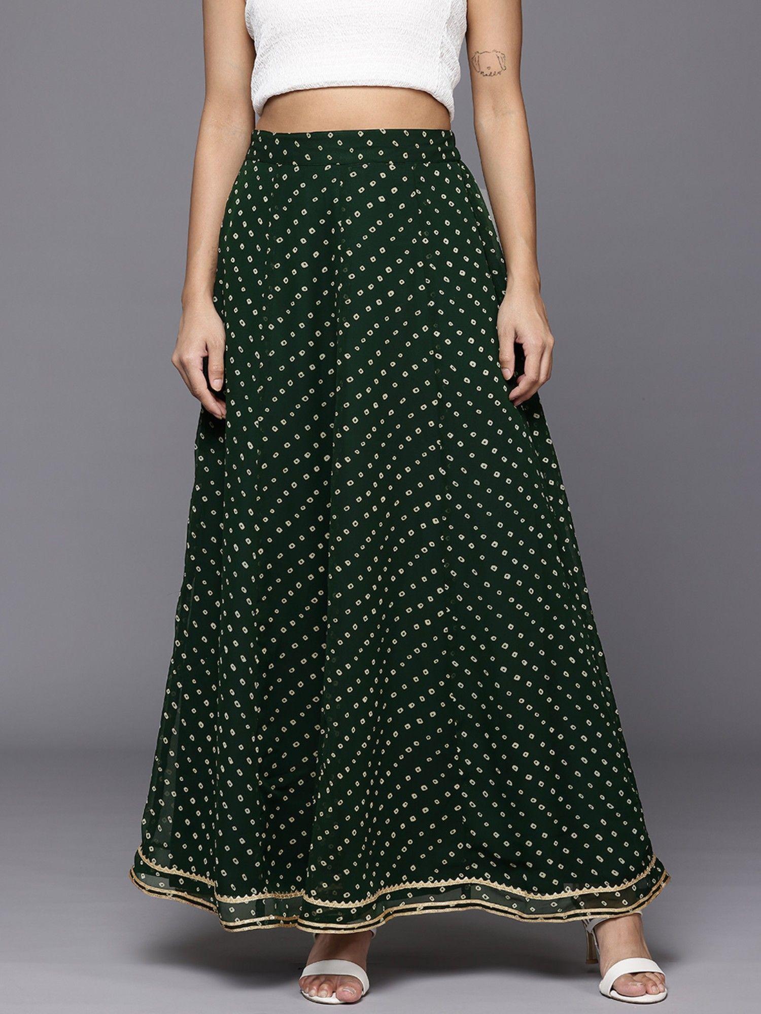 women green bandhani printed gota embellished skirt