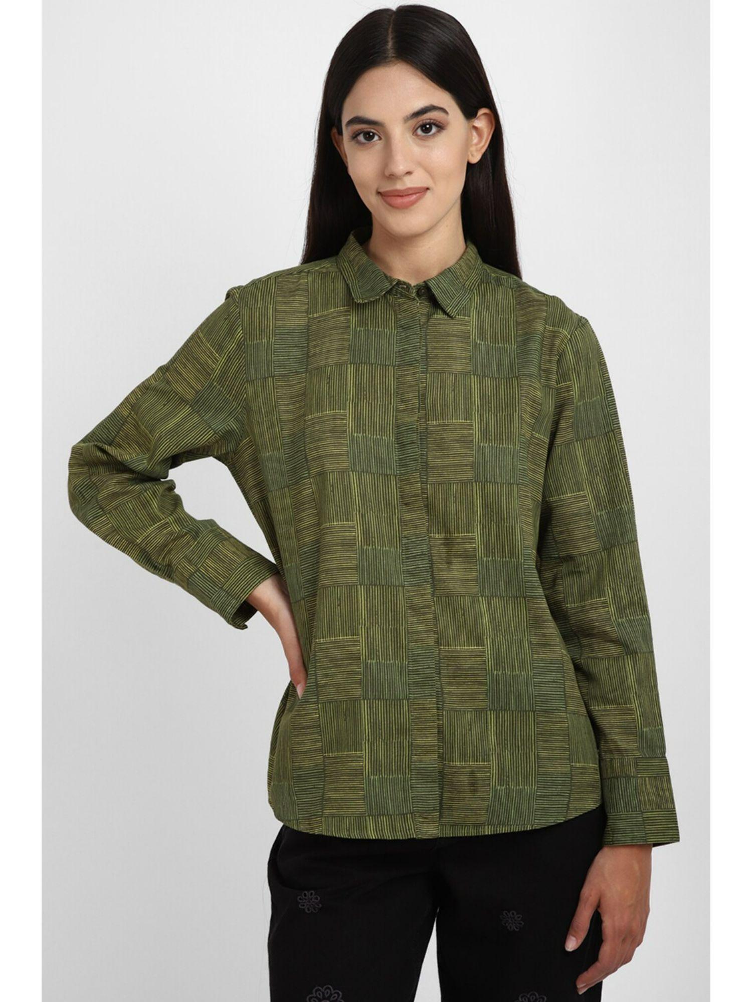 women green check long sleeves shirt